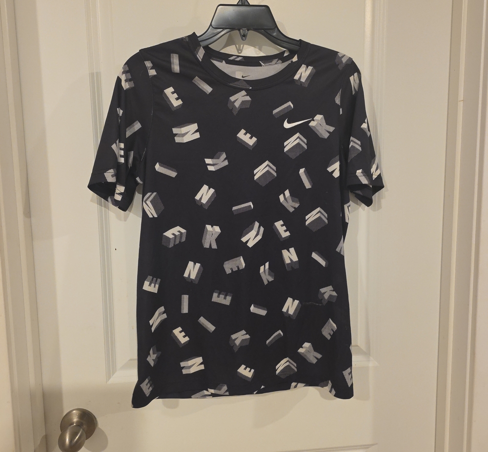 Nike Black Short Sleeve Graphic Tee with White/Gray Lettering
